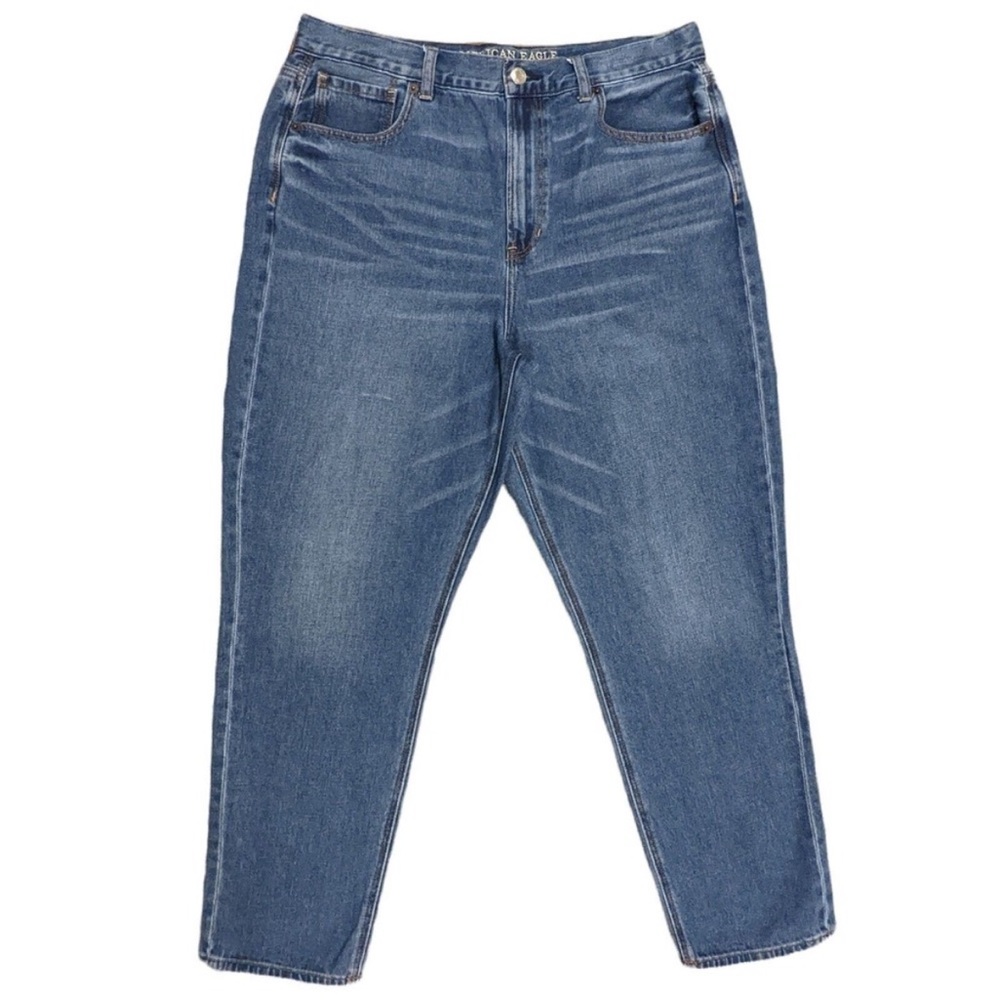 American Eagle Mom Jeans Women Size 14 Inseam 26.5" High-Rise Whiskers